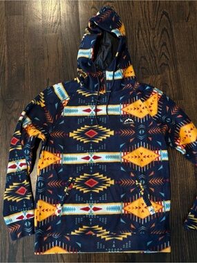 Aztec Zip-Up Fleece Hoodie Navy Orange
